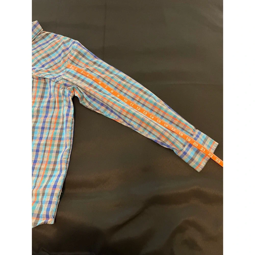 Columbia Mens Plaid Button Down Shirt Blue Orange Long Sleeve Flannel Size M
